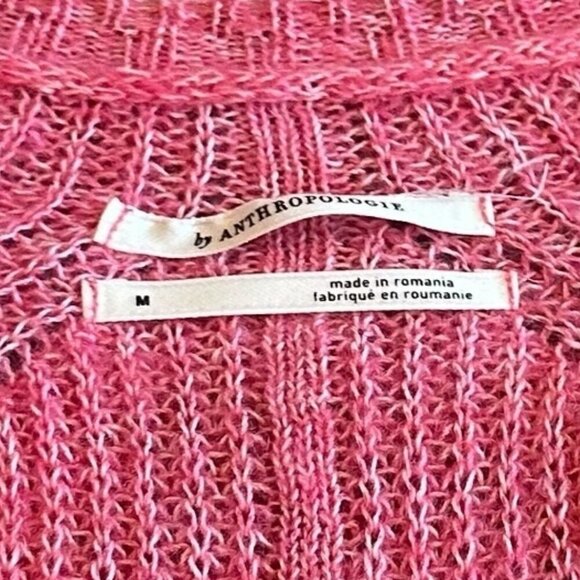 Anthropologie Keely Loose Weave Pullover Sweater Pink Stretch Wool Blend Medium - Picture 12 of 12